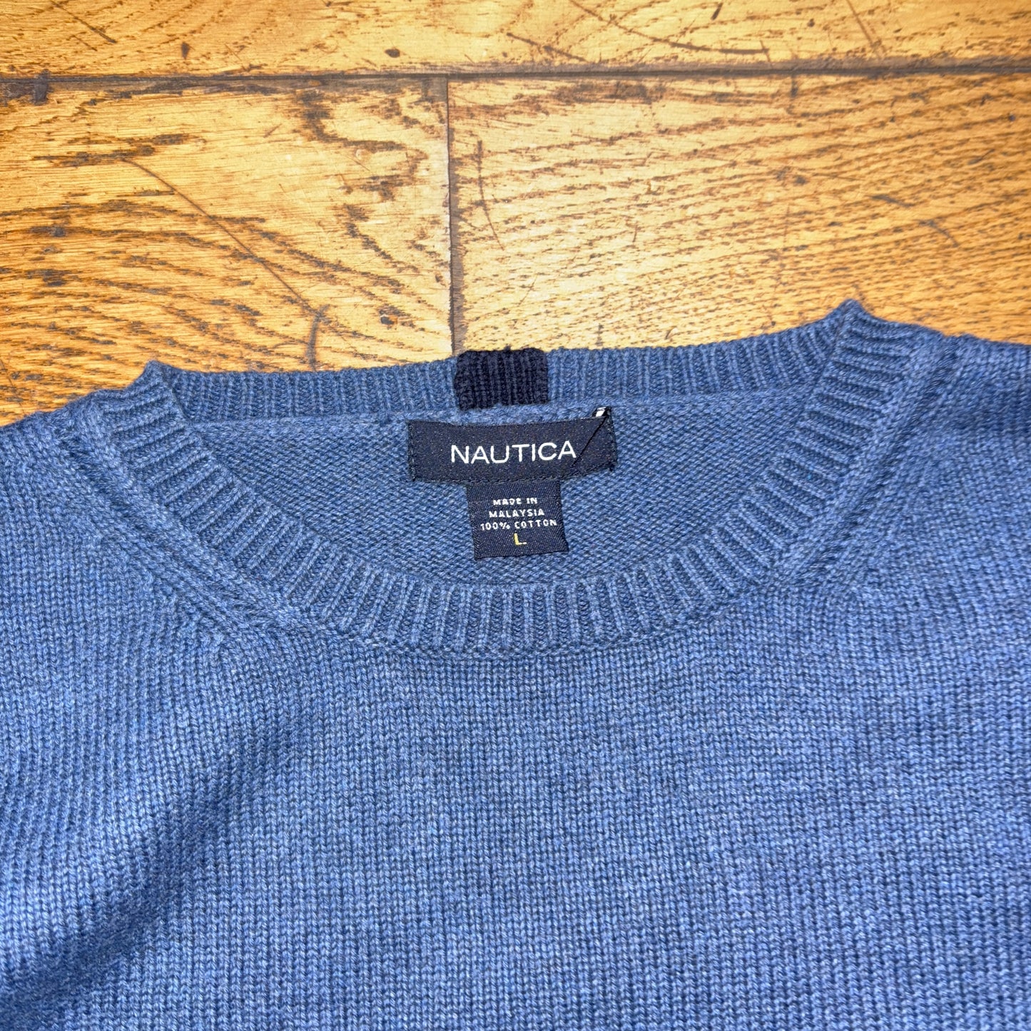 Vintage Nautica Blue Embroidered Knit Jumper - L