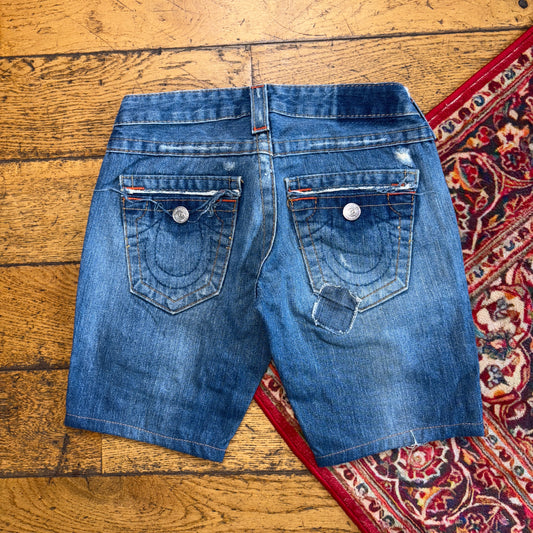 Vintage True Religion Blue Embroidered Y2K Shorts Jorts - Size 6