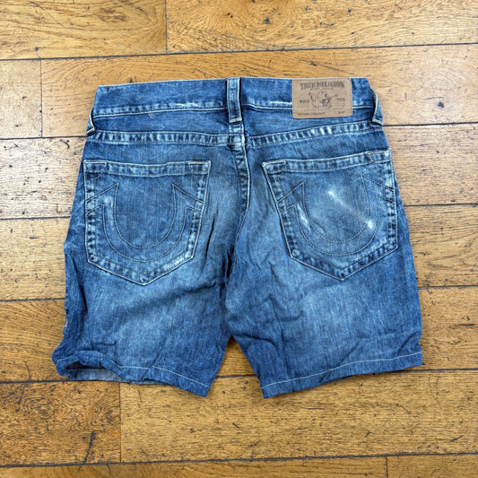 Vintage True Religion Blue Embroidered Y2K Shorts Jorts - 33