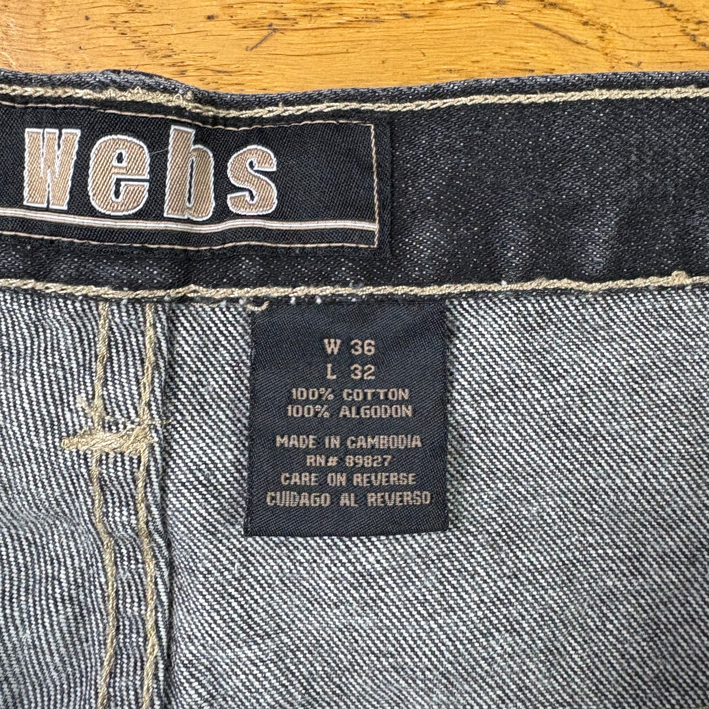 Vintage Webs Black Embroidered Y2K Hip Hop Baggy Jeans - 36