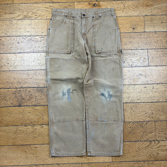 Vintage Dickies Brown Double Knee Workwear Carpenter Baggy Trousers - 36