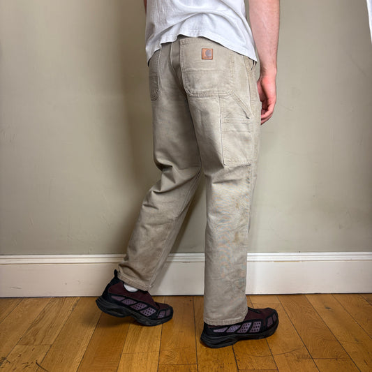Vintage Carhartt Cream Brown Workwear Carpenter Baggy Trousers - 32S
