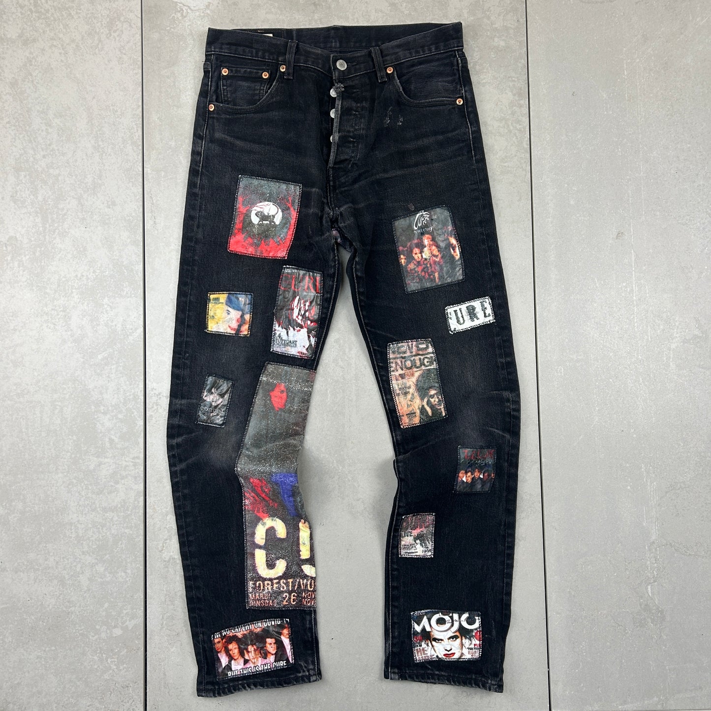 Vintage Levis 501 Patchwork The Cure Black Denim Straight Jeans - 30