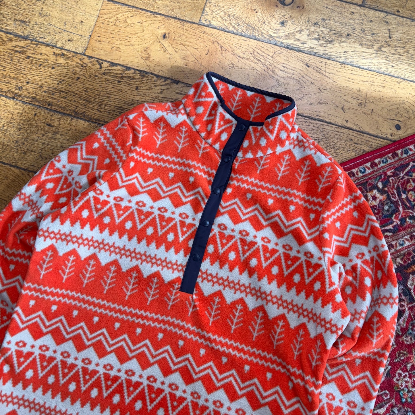 Vintage Orange Synchilla Style Crazy Pattern Fleece Sweatshirt - L