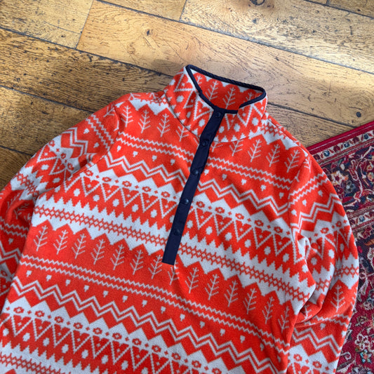 Vintage Orange Synchilla Style Crazy Pattern Fleece Sweatshirt - L