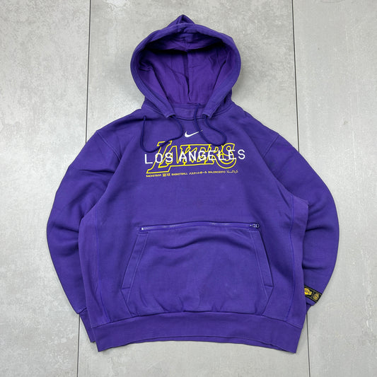 Vintage Nike NBA Lakers Purple Centre Swoosh Embroidered Hoodie Sweatshirt - L