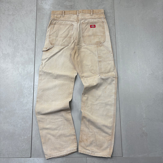 Vintage Dickies Workwear Cream Brown Carpenter Baggy Trousers - 32