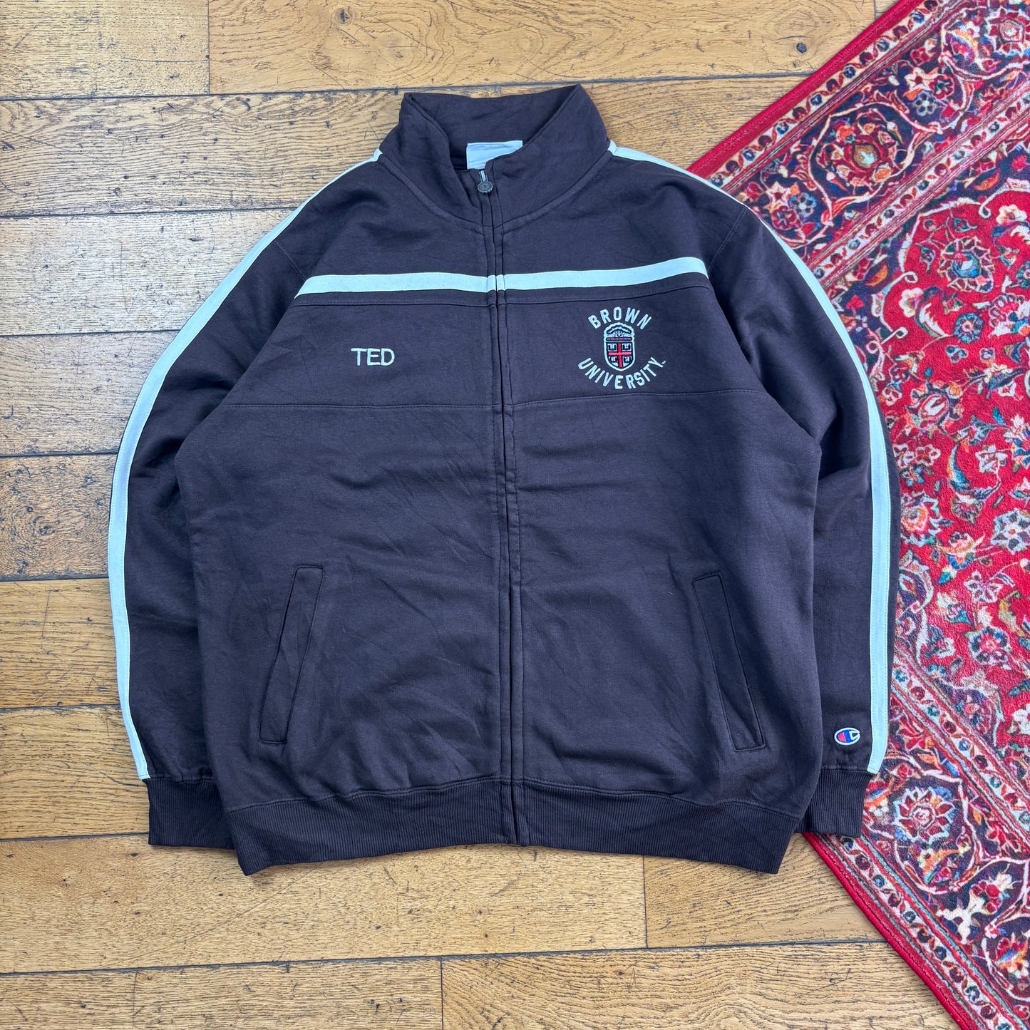 Vintage Champion Brown Zip USA College Embroidered Sweatshirt - XL