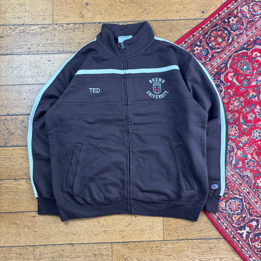 Vintage Champion Brown Zip USA College Embroidered Sweatshirt - XL