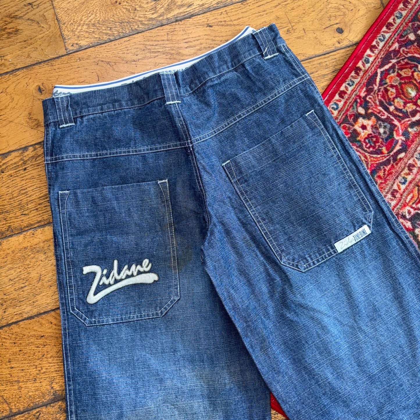 Vintage Zinedine Zidane Y2K Embroidered Hip Hop Blue Baggy Shorts Jorts - 28