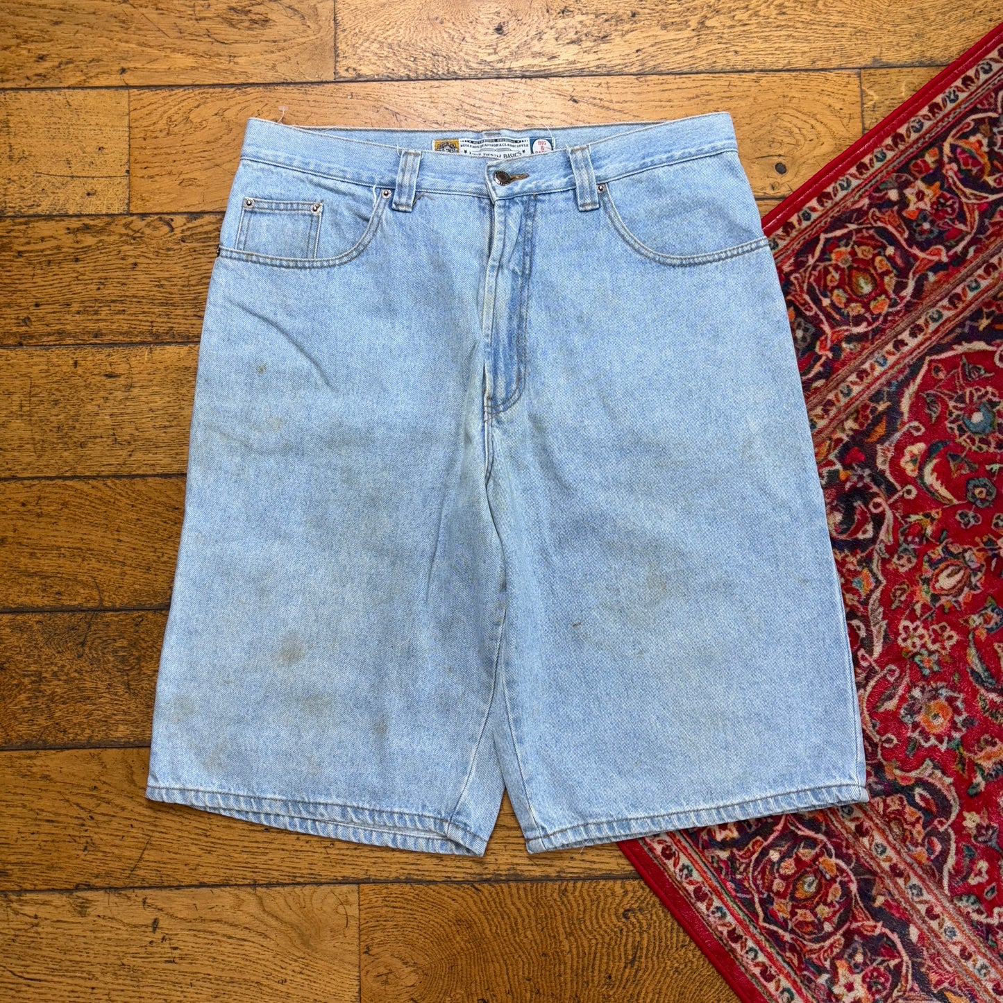 Vintage Bugle Boy Hip Hop Baggy Blue Carpenter Shorts Jorts - 36