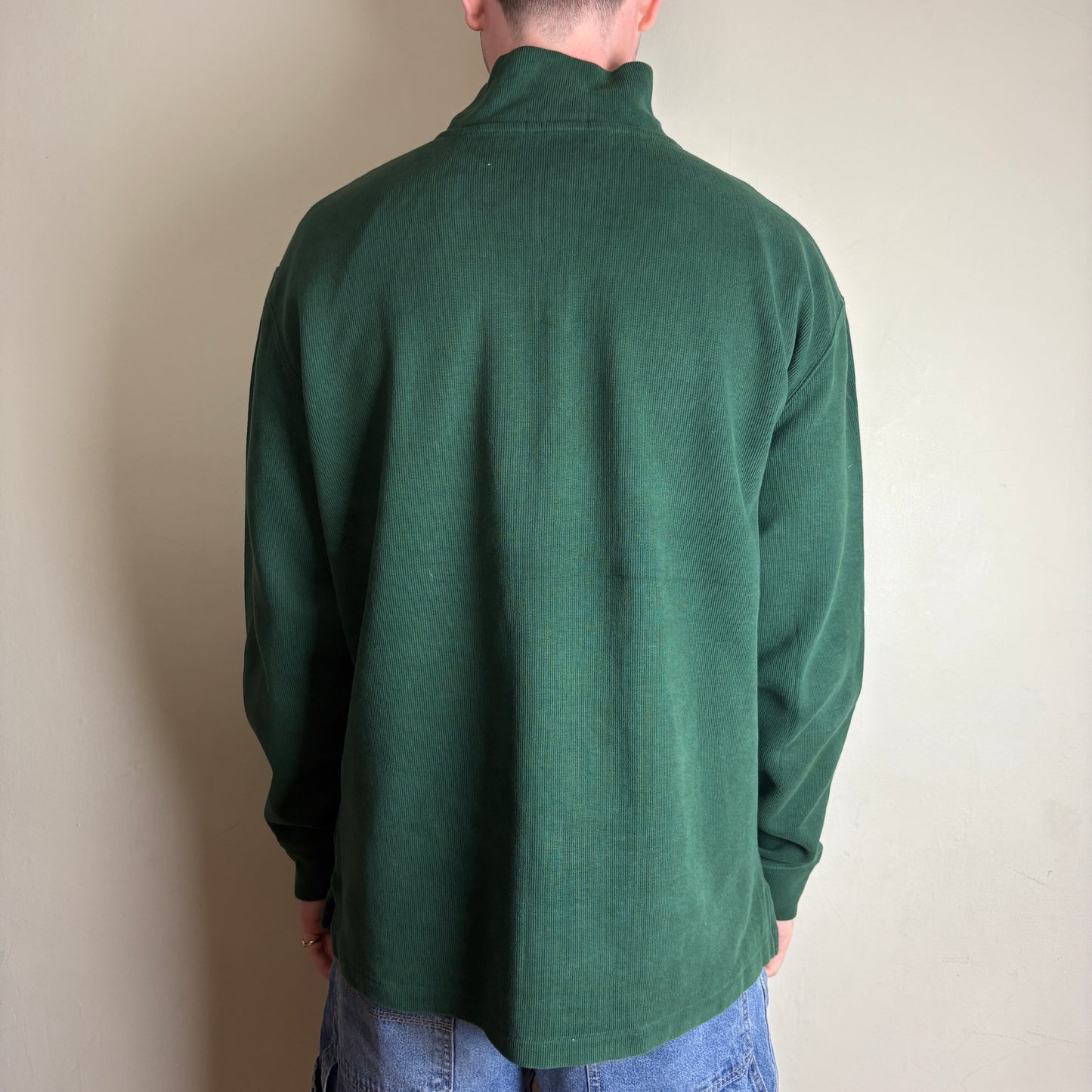 Vintage Ralph Lauren Green Quarter Zip Jumper Embroidered Sweatshirt - XL