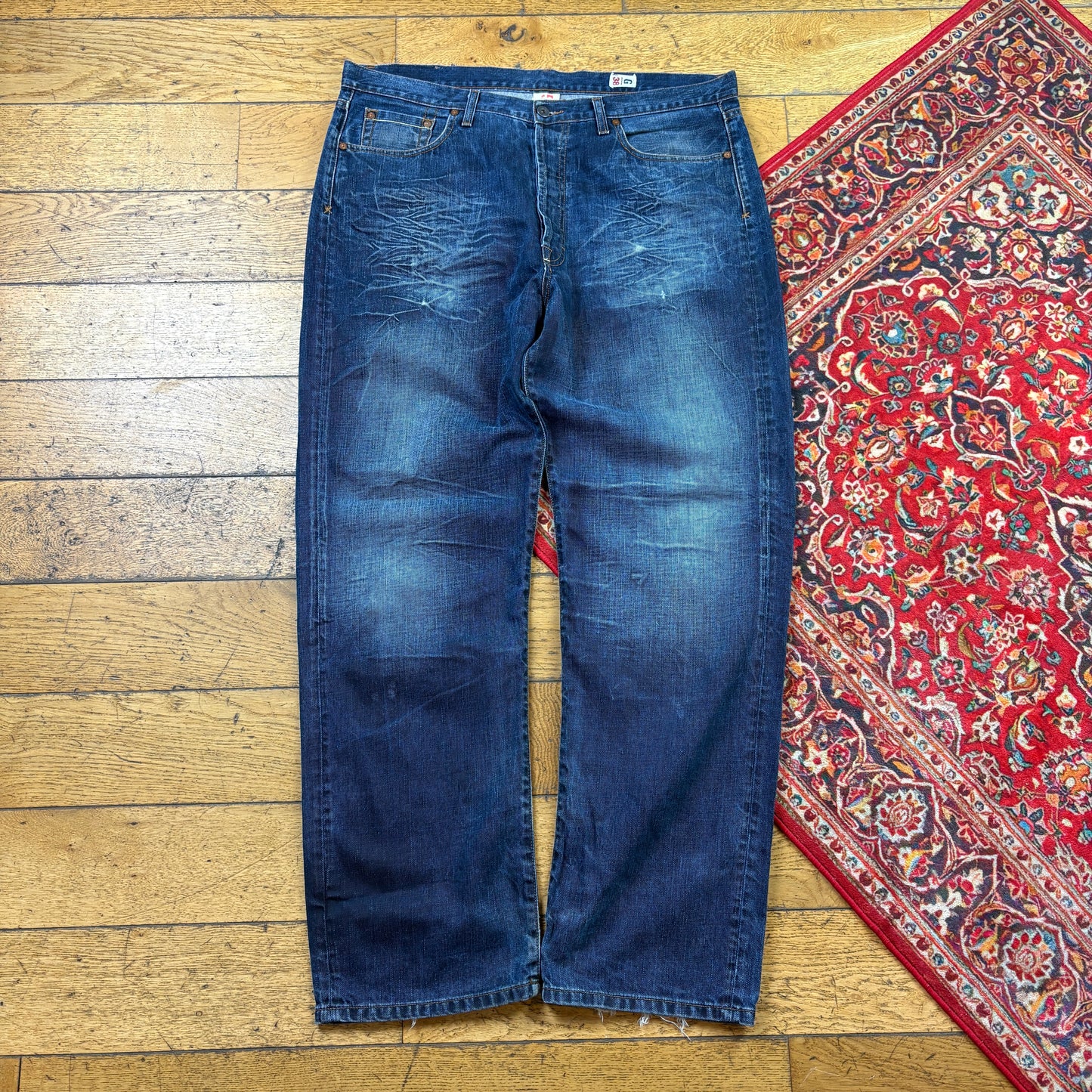 Vintage Blue Embroidered Y2K Hip Hop Baggy Jeans - 40