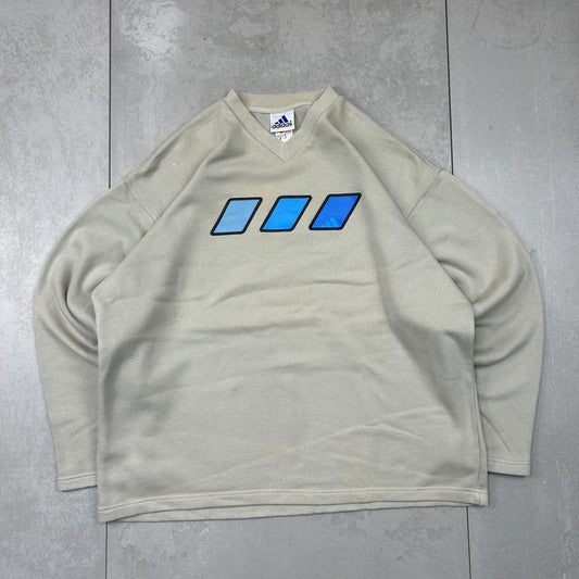Vintage 90s Adidas Cream Embroidered Sweatshirt - XL