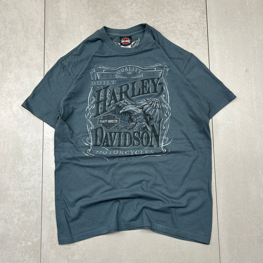 Vintage Harley Davidson Blue Motorbike Graphic T-Shirt - M