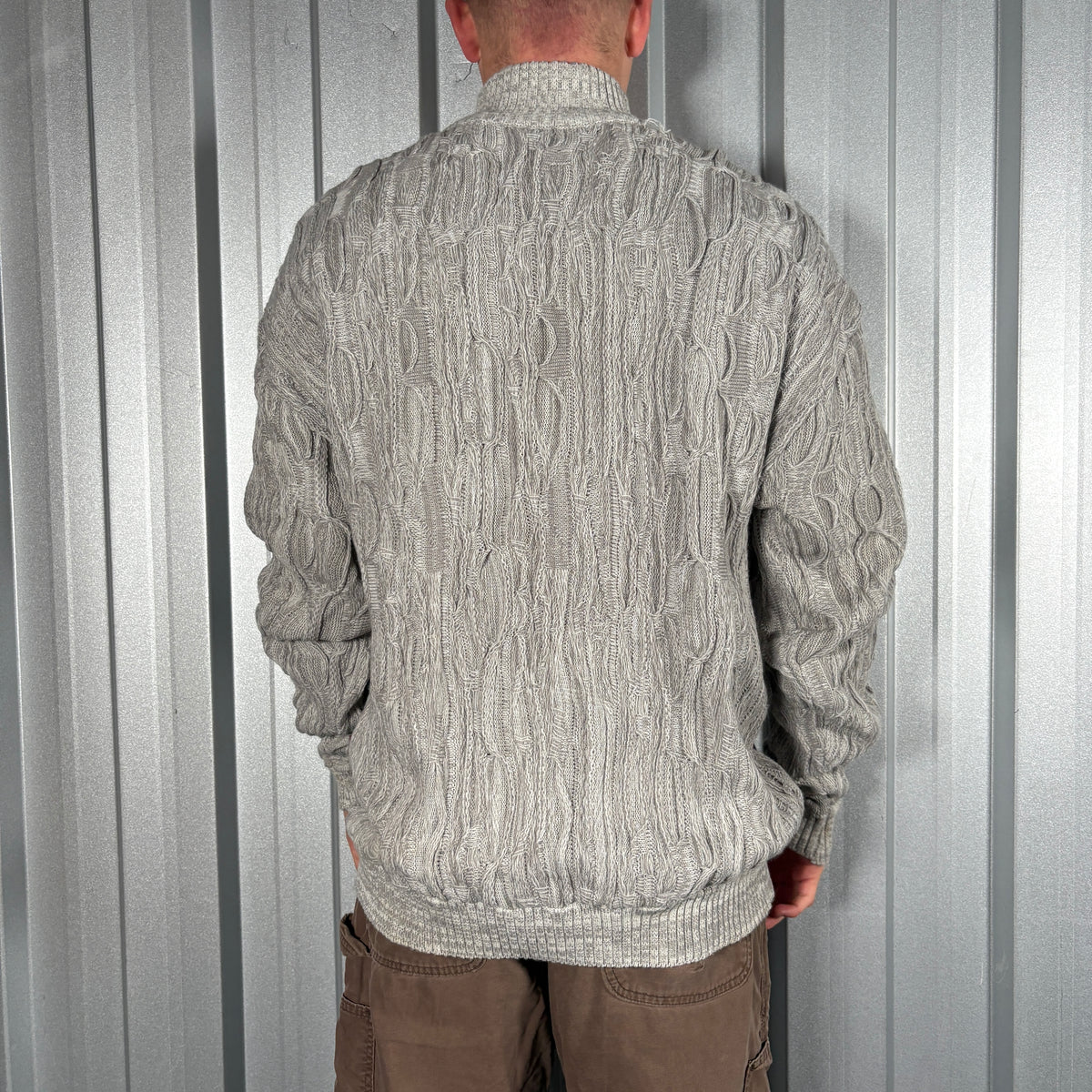 Grey Coogi Style Pattern Funky Knit Jumper - XL