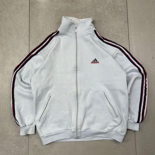 Vintage Adidas Light Blue Embroidered Zip Sweatshirt - L