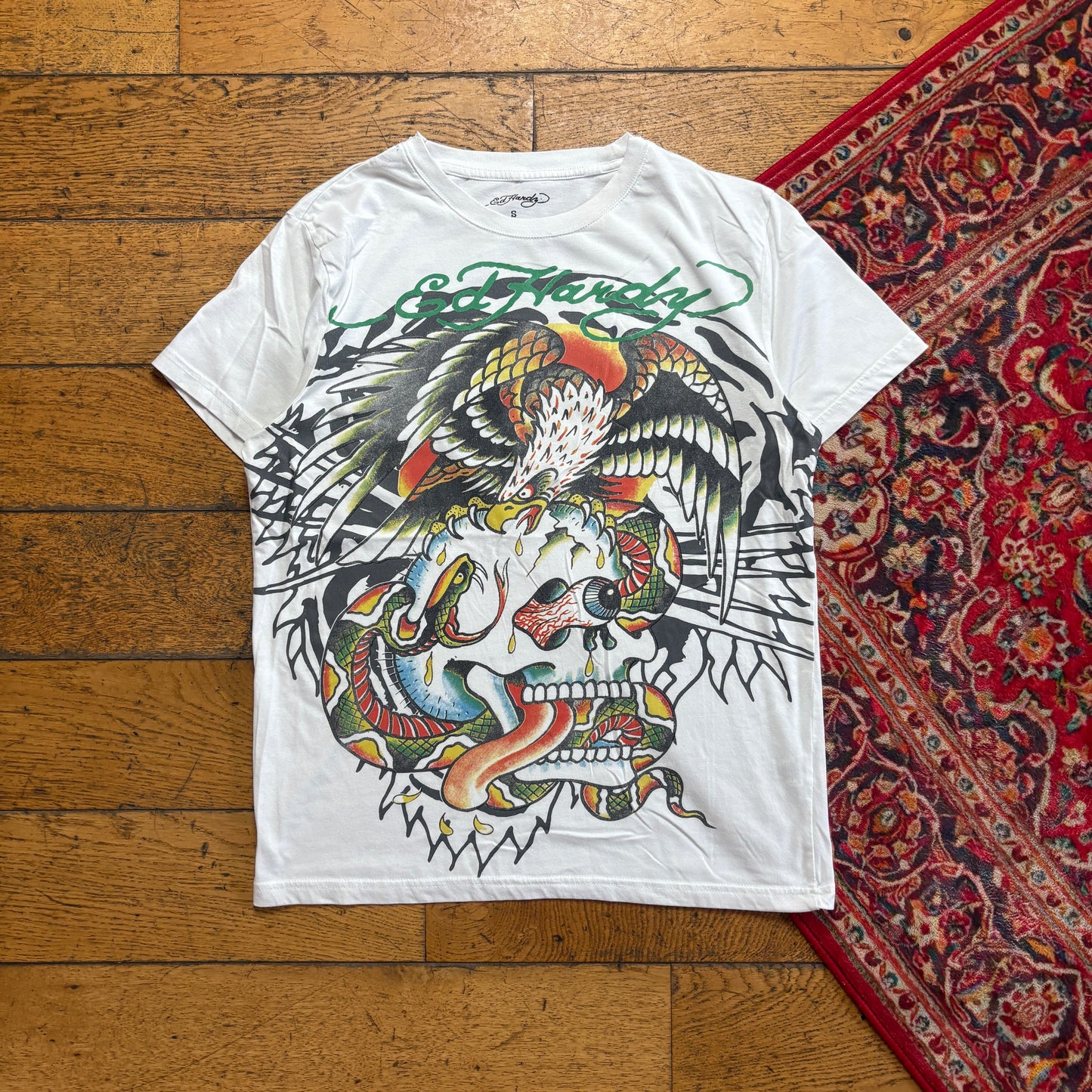 Vintage Ed Hardy Y2K White Graphic T-Shirt - S