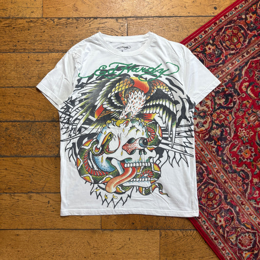 Vintage Ed Hardy Y2K White Graphic T-Shirt - S