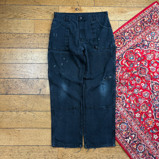 Vintage Dickies Black Double Knee Workwear Carpenter Baggy Trousers - 36
