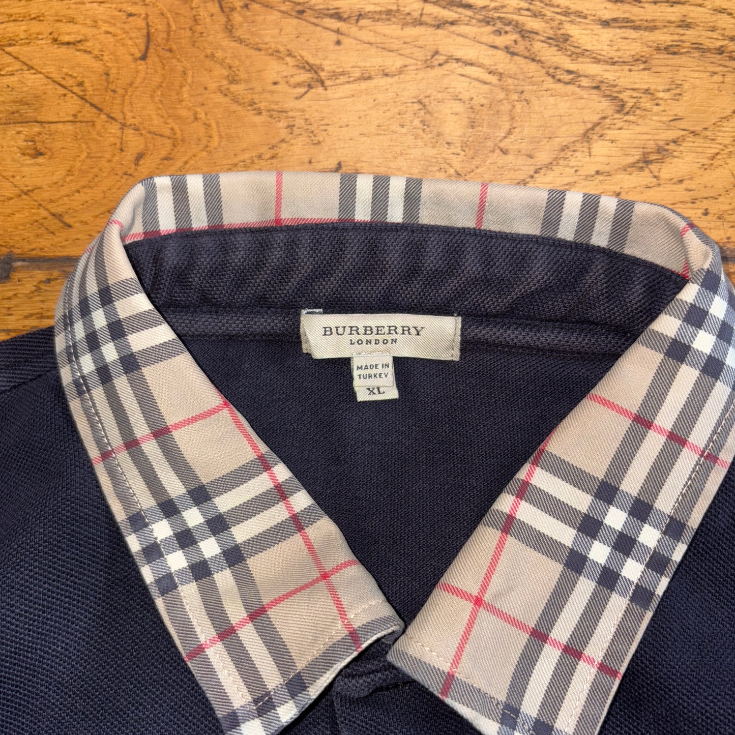 Vintage Burberry Navy Nova Cheq Polo Shirt - M