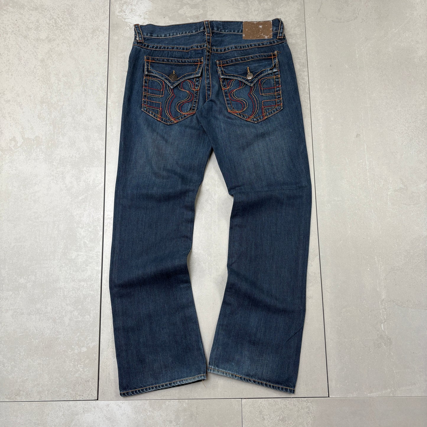 Vintage Embroidered Hip Hop Blue Bootcut Baggy Jeans - 36