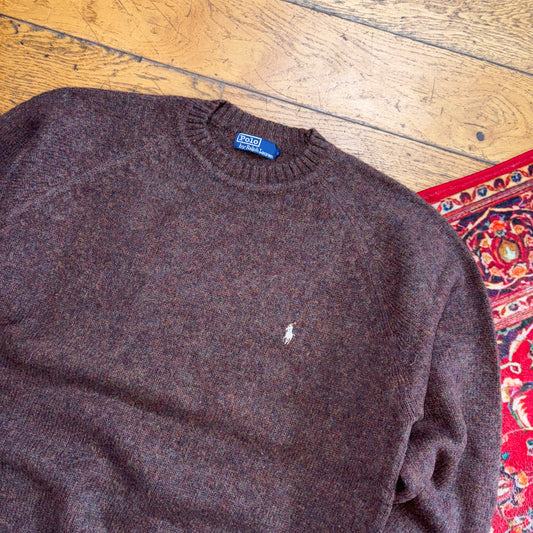 Vintage Ralph Lauren Brown Wool Chunky Knit Jumper - L
