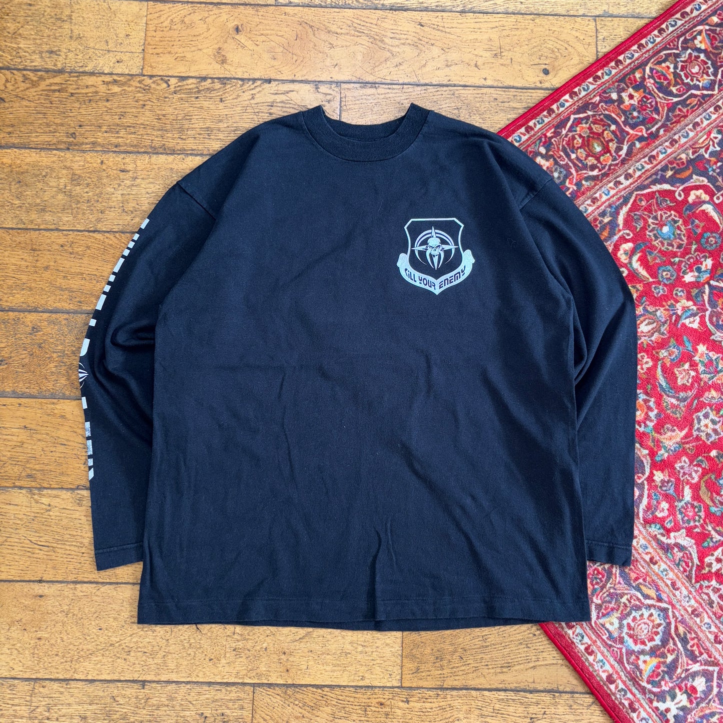 Vintage 1996 Warpath Kill Your Enemy Skull Black Long Sleeve Graphic T-Shirt -XL