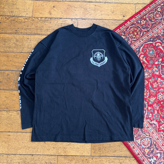 Vintage 1996 Warpath Kill Your Enemy Skull Black Long Sleeve Graphic T-Shirt -XL