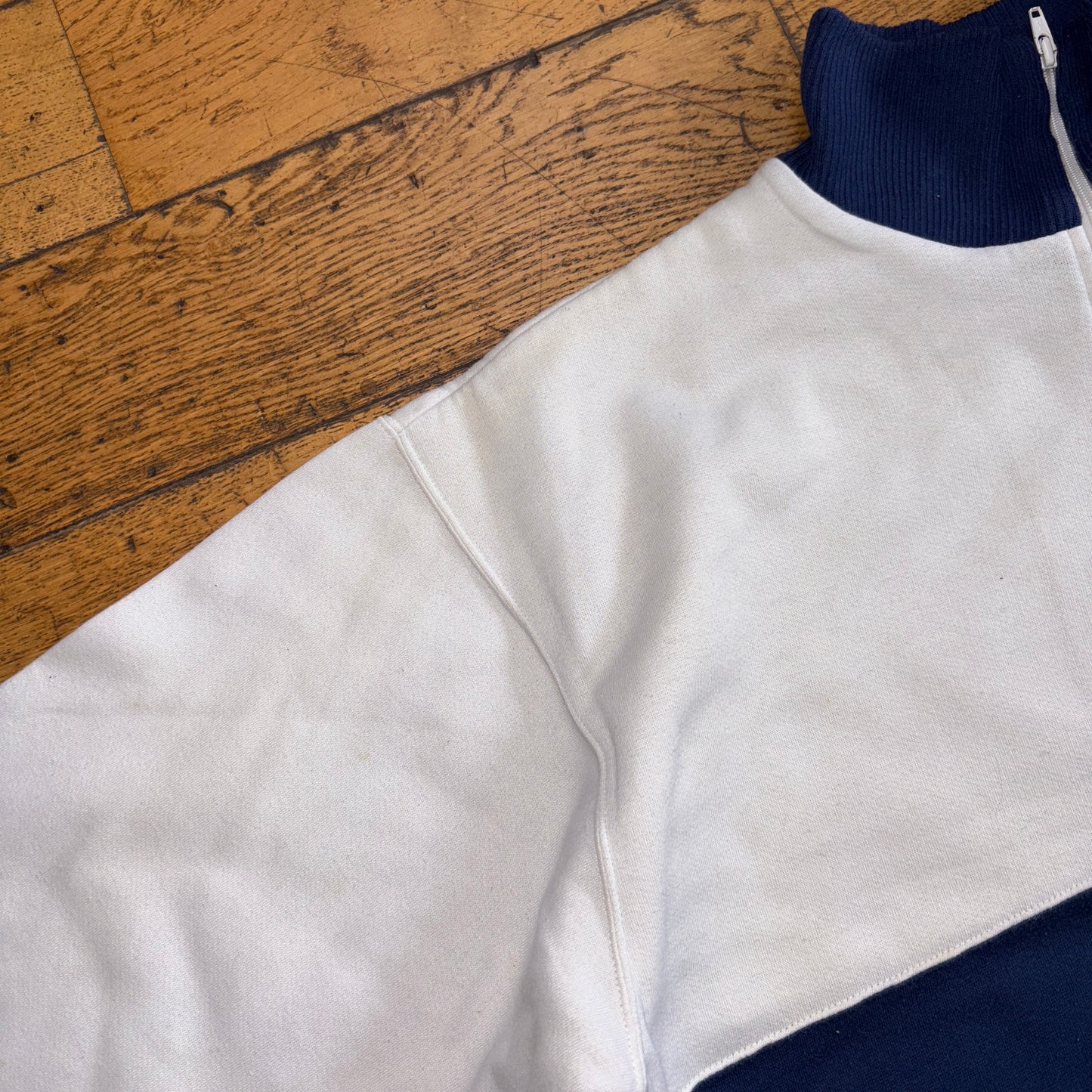 Vintage Nike Colour Block White Navy Zip Sweatshirt - L
