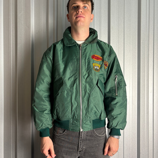 Vintage Invicta Green Bomber Patch Aviator Boxy Jacket - XL