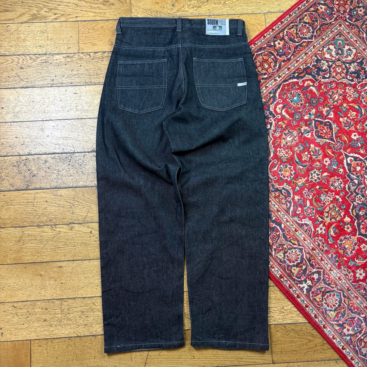 Vintage Southpole Black Embroidered Y2K Hip Hop Baggy Jeans - 36