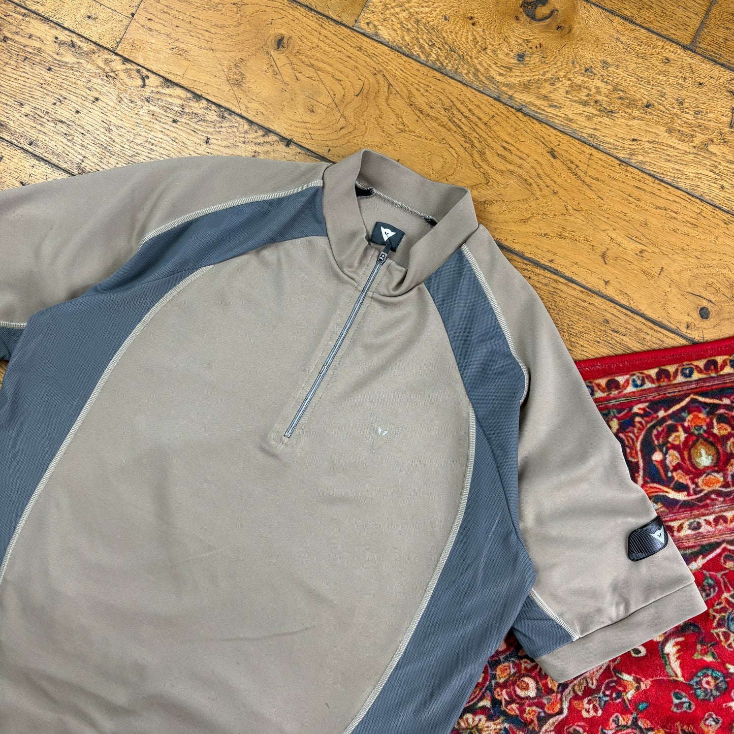 Vintage Grey Brown Cycling Zip T-Shirt - S