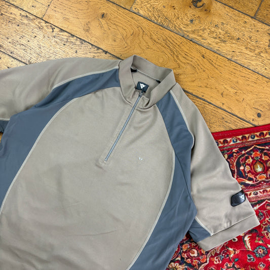 Vintage Grey Brown Cycling Zip T-Shirt - S