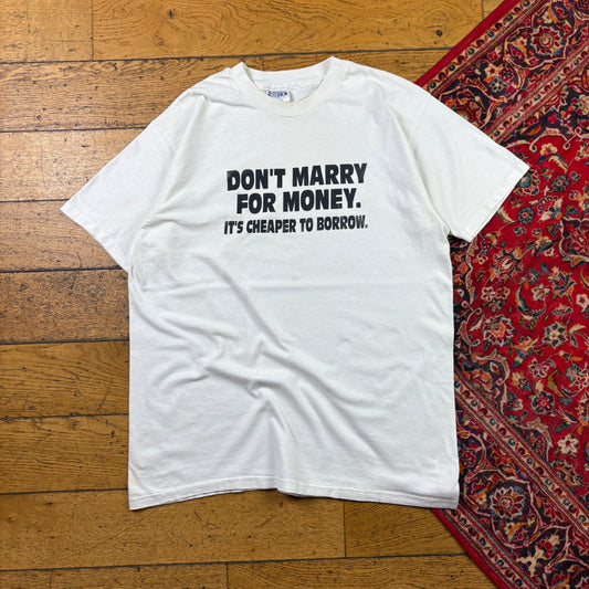 Vintage 90s White Funny Slogan Single Stitch Graphic T-Shirt - M