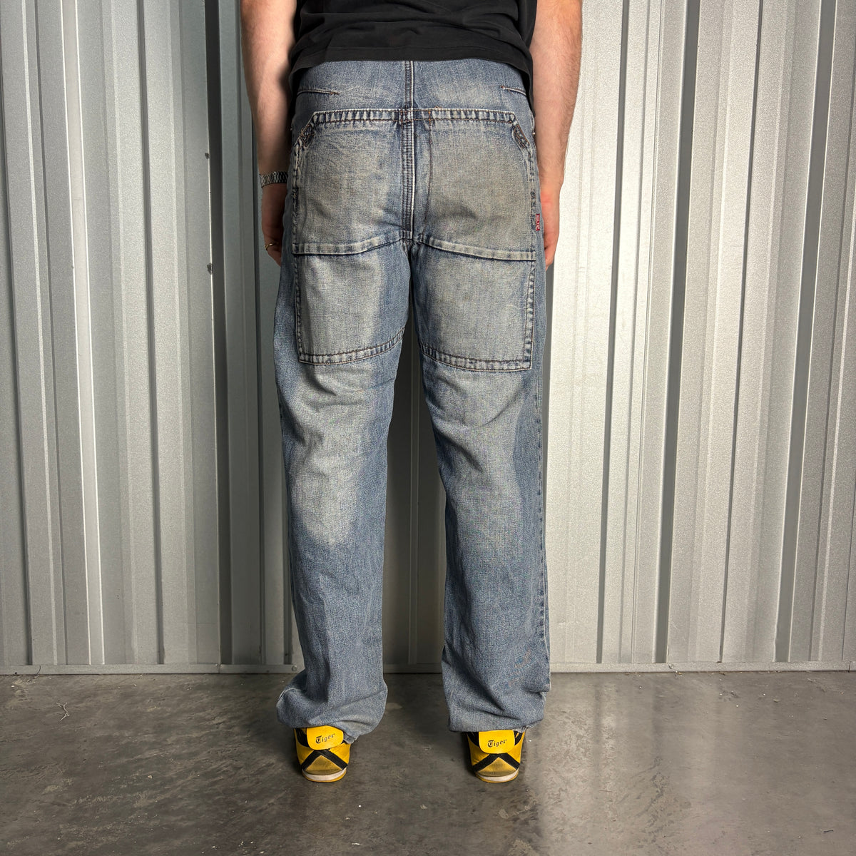 Blue Embroidered Double Knee Japanese Denim Hip Hop Y2K Baggy Jeans - 32R