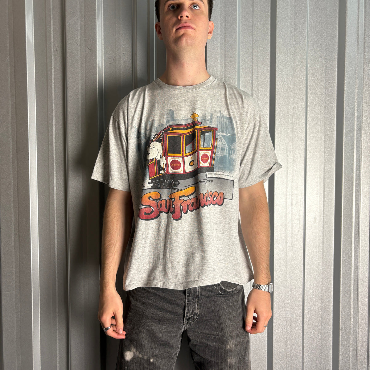 Vintage 90s Snoopy Grey Single Stitch Graphic T-Shirt - XL