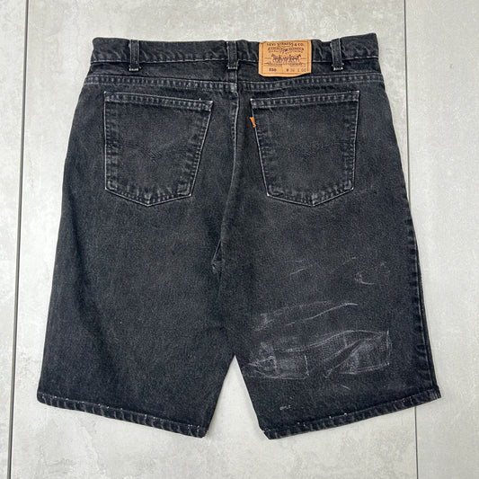 Vintage Levis 550 Baggy Black Denim Shorts - 36