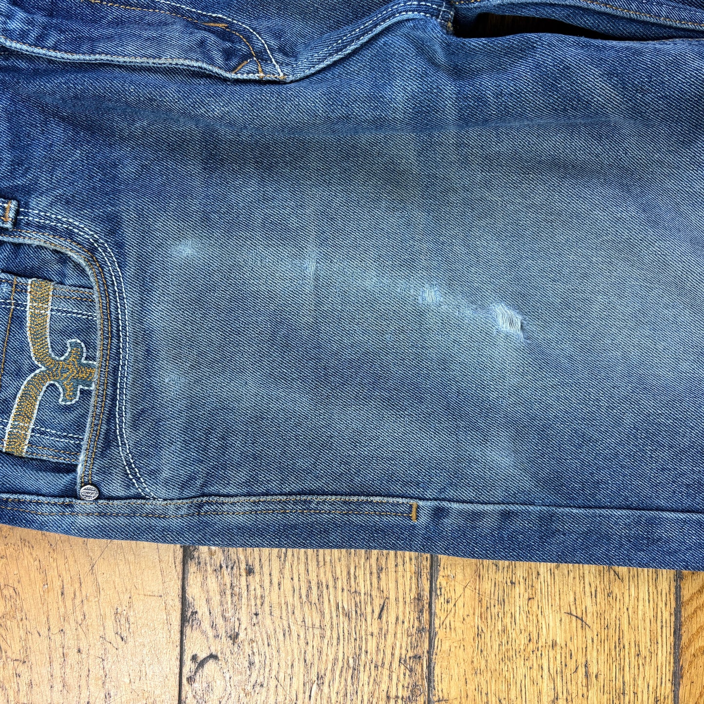 Vintage Rock Revival Blue Embroidered Y2K Hip Hop Baggy Jeans - 36
