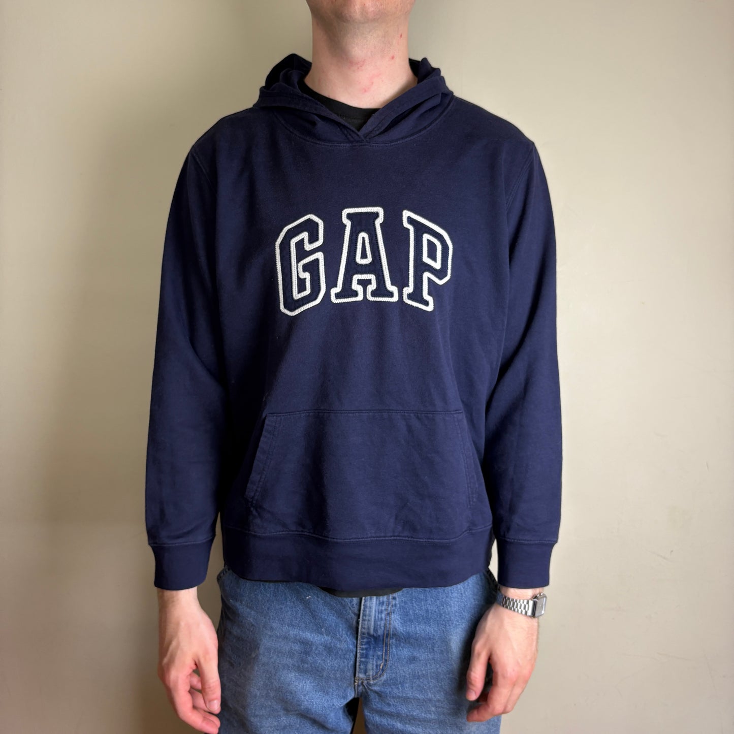 Vintage GAP Navy Blue Embroidered Hoodie Sweatshirt -