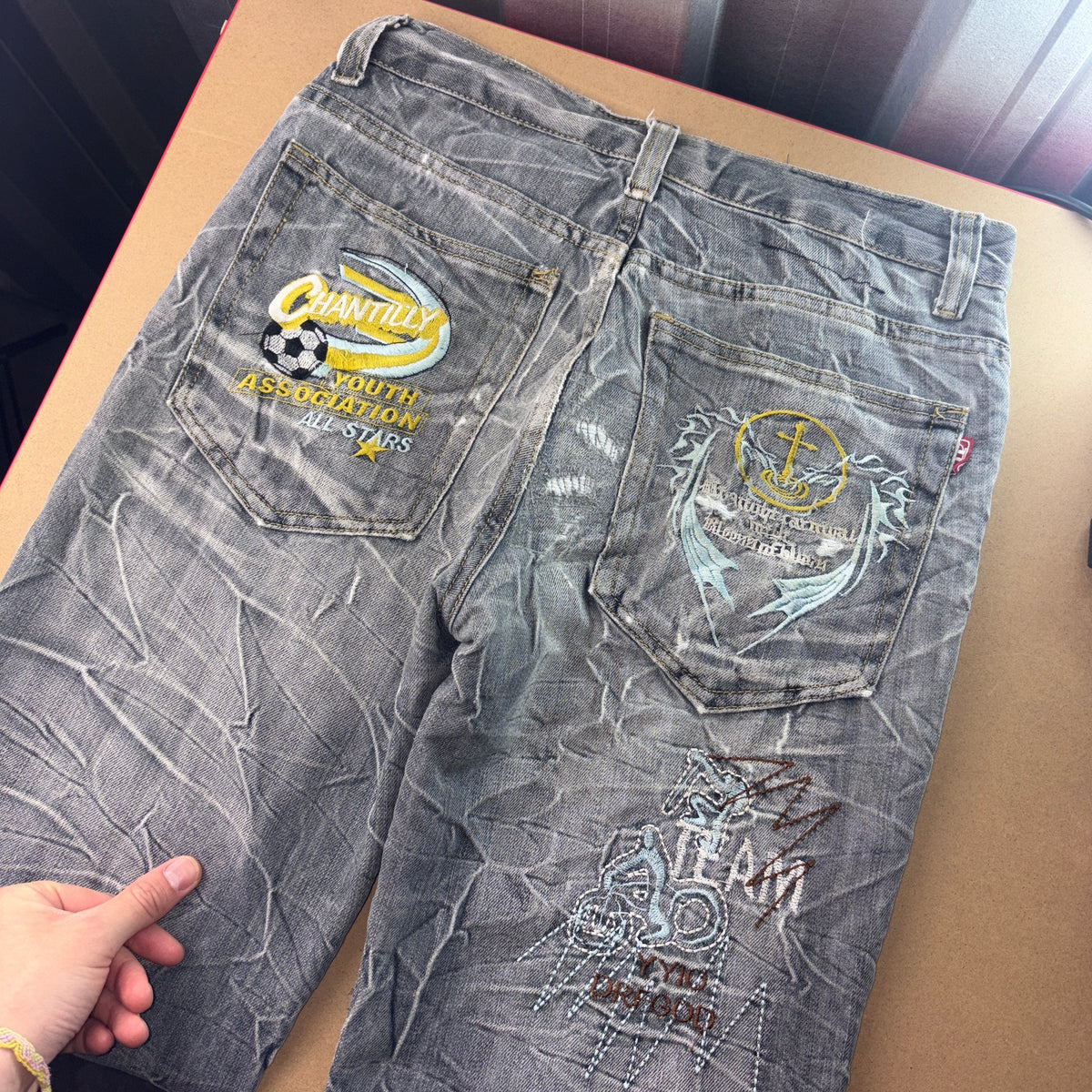 Embroidered Grey Grunge Japanese Denim Hip Hop Y2K Baggy Jeans - 30S