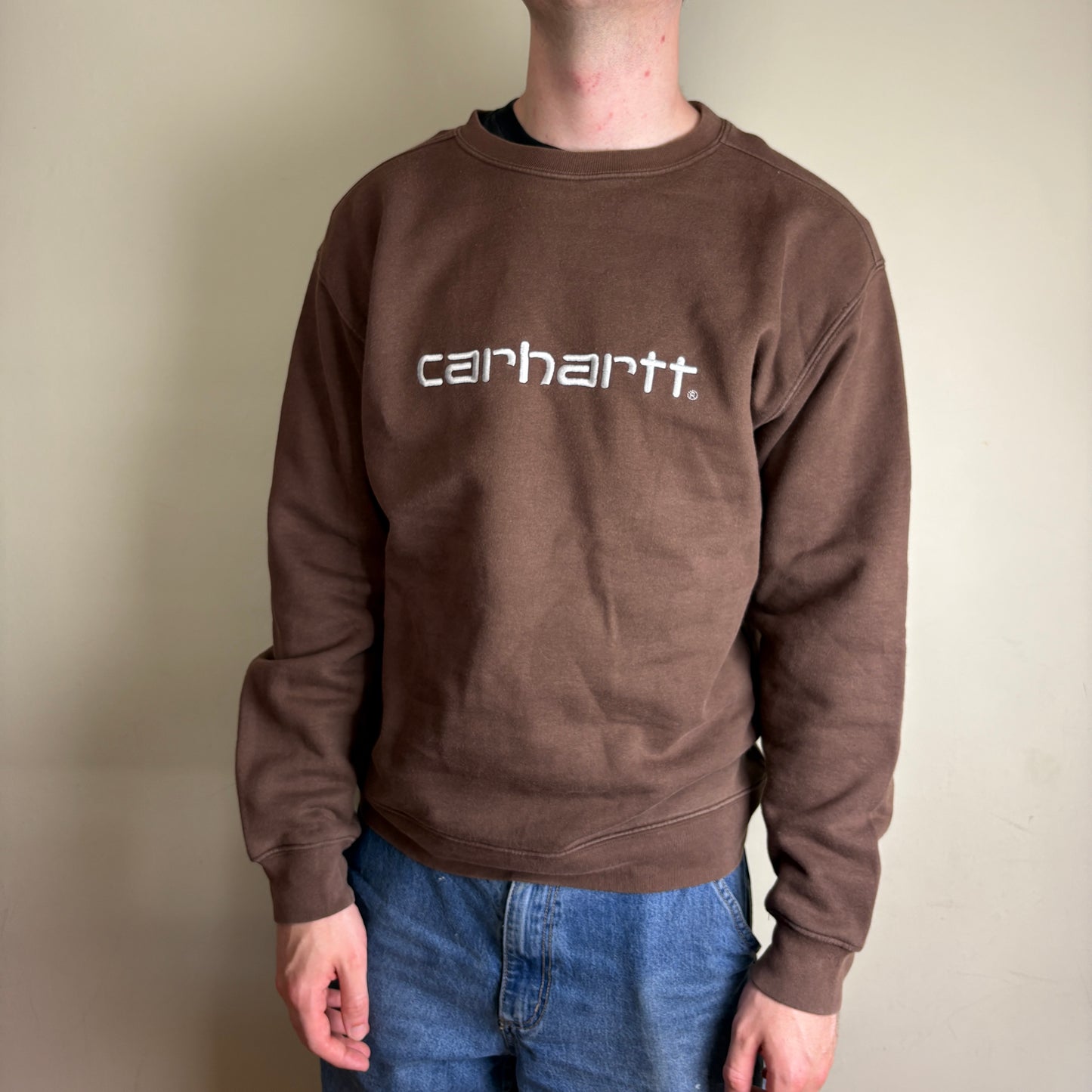 Vintage Carhartt Brown Spellout Embroidered Sweatshirt - L