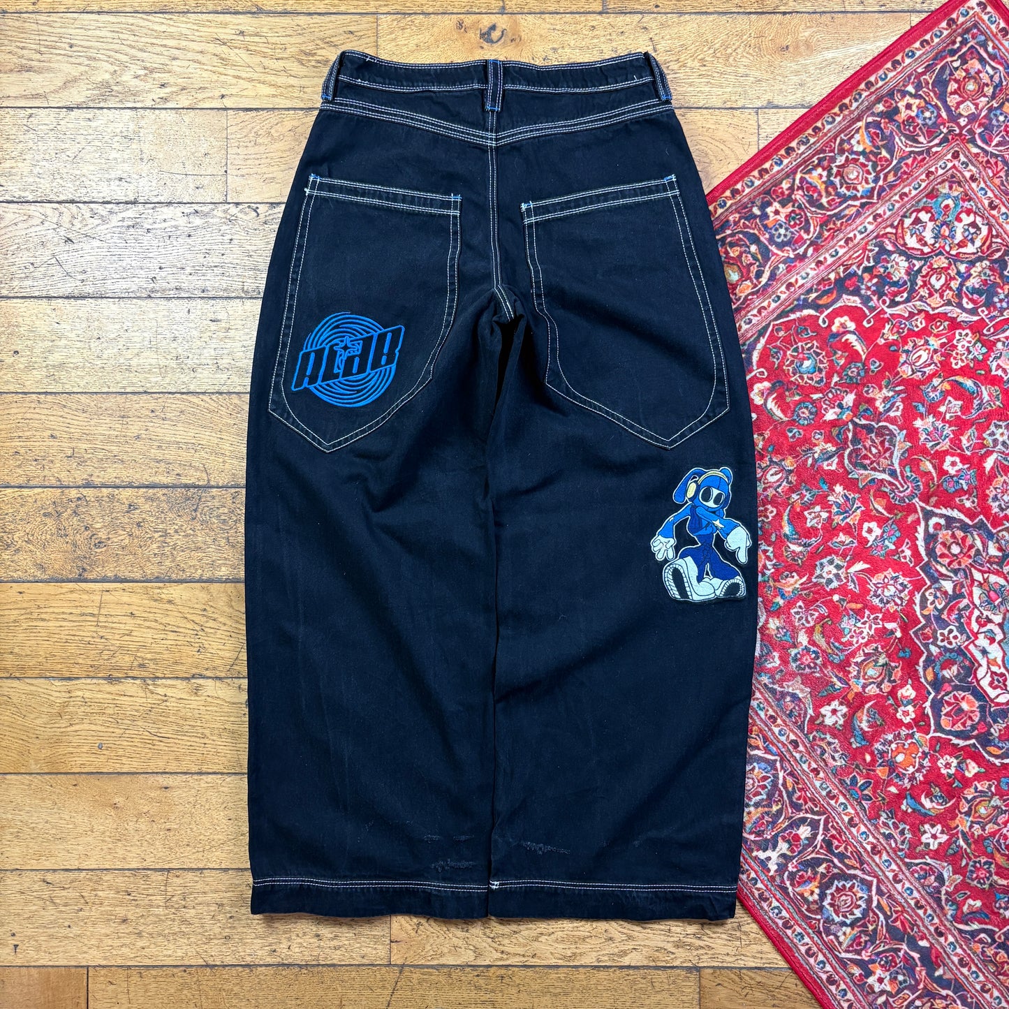 Vintage Alab Black JNCO Style Embroidered Y2K Hip Hop Baggy Jeans - 34