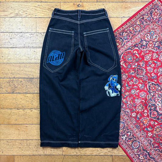 Vintage Alab Black JNCO Style Embroidered Y2K Hip Hop Baggy Jeans - 34