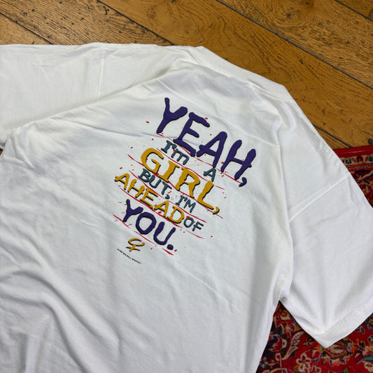 Vintage 1995 Girls Dominate White Funny Single Stitch Graphic T-Shirt - XL