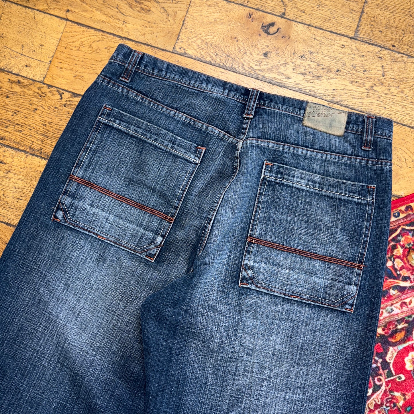 Vintage Royal Blue Embroidered Y2K Hip Hop Baggy Jeans Shorts Jorts - 40
