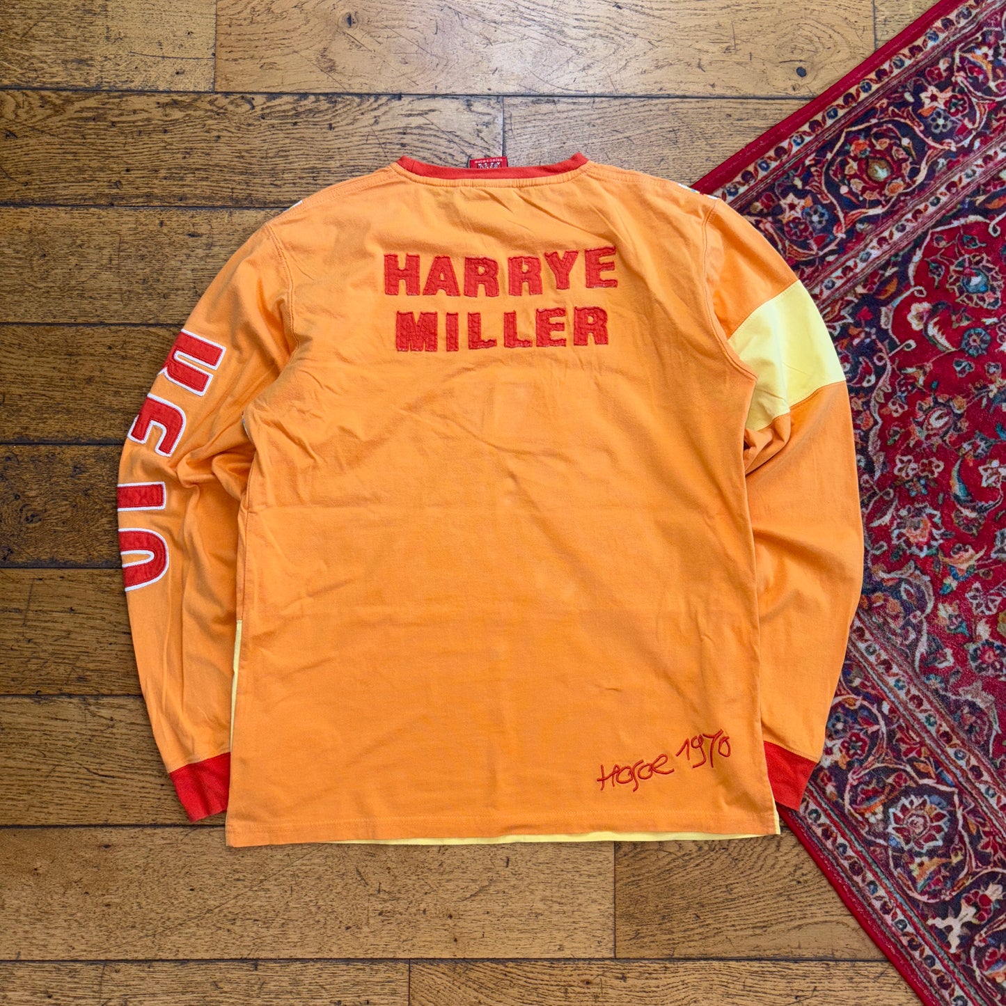Vintage Orange Japan Sailing Embroidered Long Sleeve Graphic T-Shirt - S