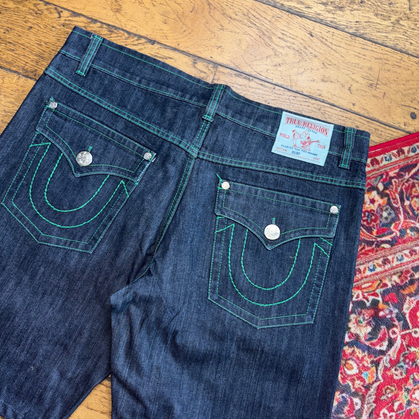 Vintage True Religion Navy Blue Embroidered Y2K Shorts Jorts - 40