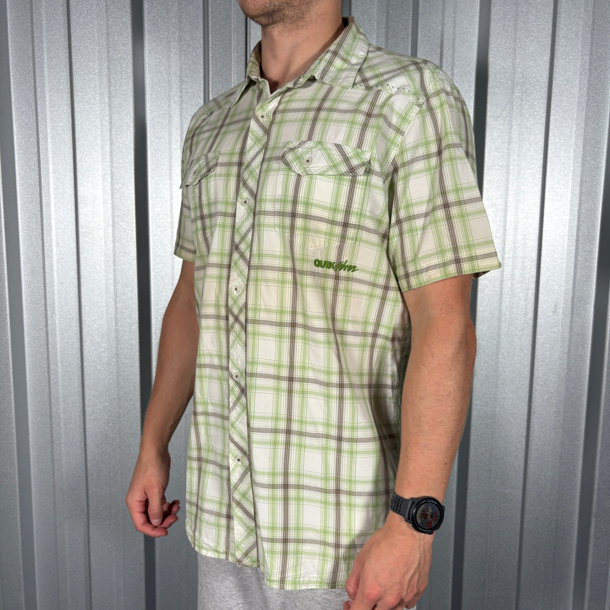Quiksilver Green Check Plaid Short Sleeve Shirt - S