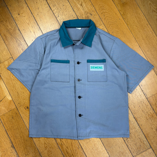 Vintage Siemens Boxy Workwear Short Sleeve Shirt Overshirt Chore Grey - L